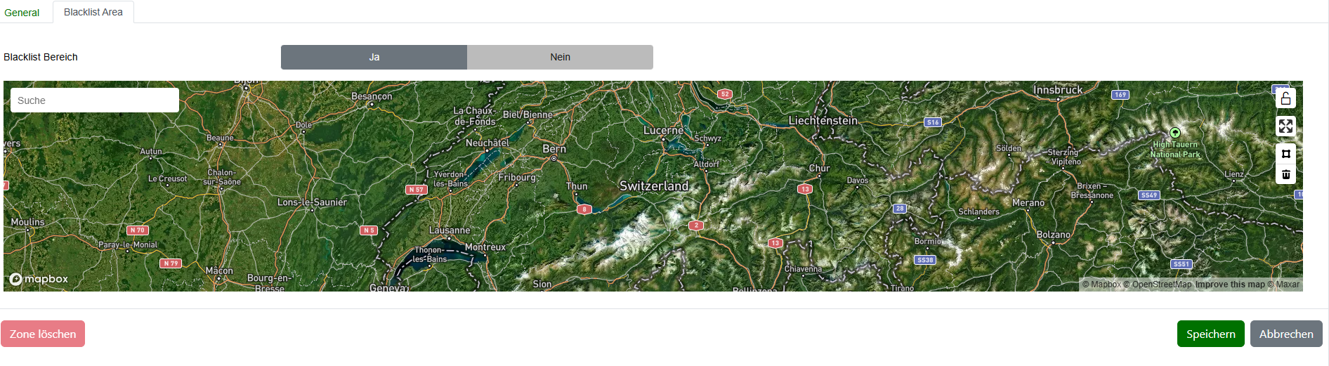Abbildung 17: Blacklist Area definieren