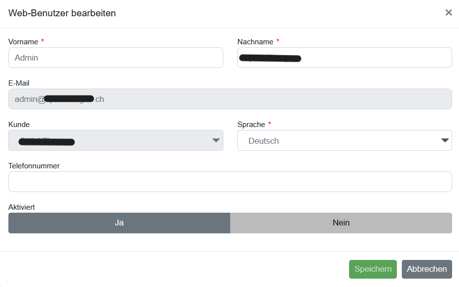 Abbildung 13: Beispiel Bearbeiten von Web-Benutzern