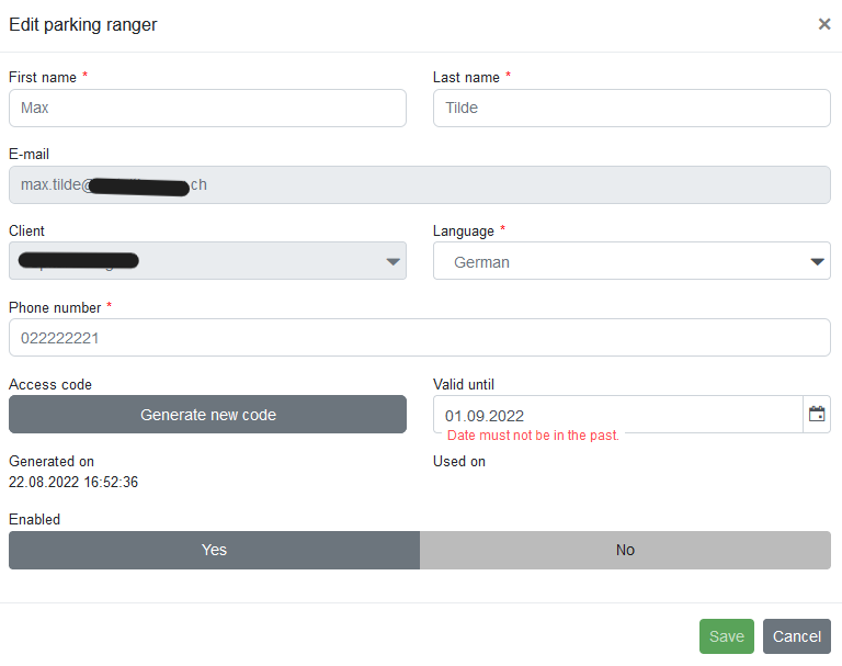 Abbildung 13: Example Editing Parking Attendant Data
