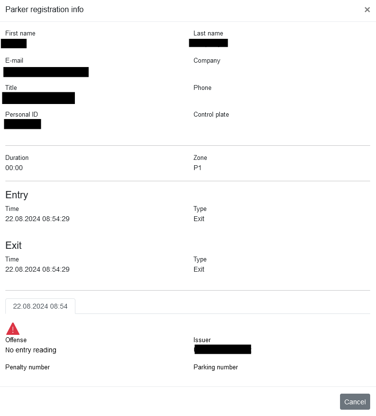Abbildung 24: Parker registration Information evaluated