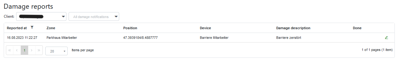 Abbildung 28: Damage reports homepage